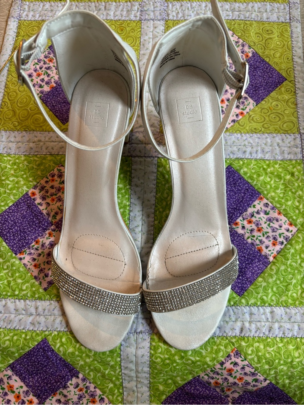 DB Studio Silver Rhinestone Ankle-Strap Heels